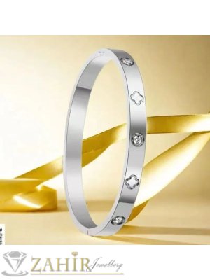 Пленителна гривна изящна изработка тип обръч от хипоалергенна 316 L стомана, диаметър 6 см, непроменя цвета си  - G2237